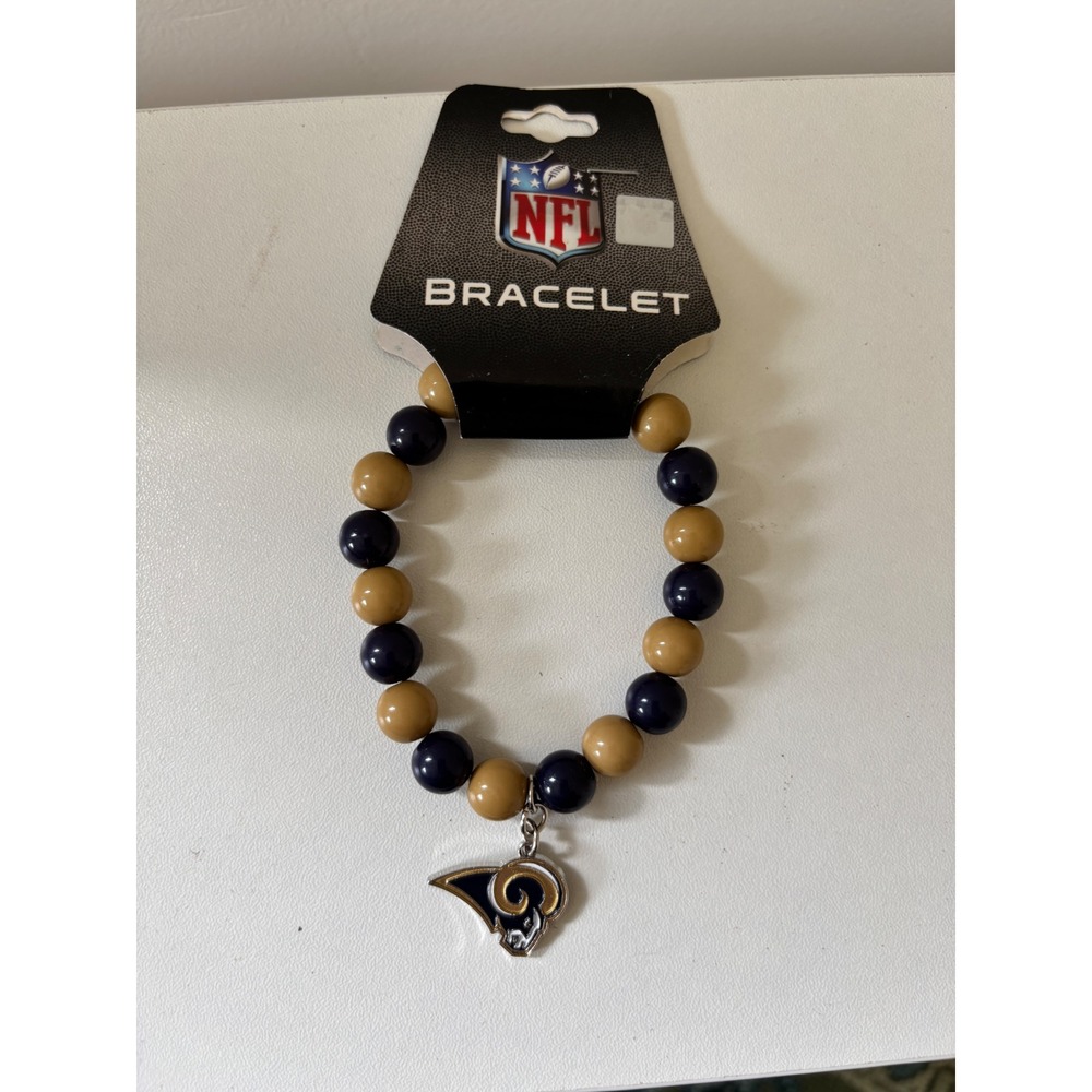 NFL Los Angeles Rams Beaded Stretch Bracelet Navy Blue Gold Fan Gear New